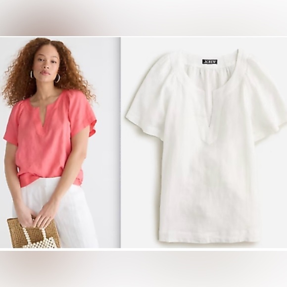J. Crew Tops - J. Crew ivory Relaxed linen Blouse b-neck with Short Sleeves - small